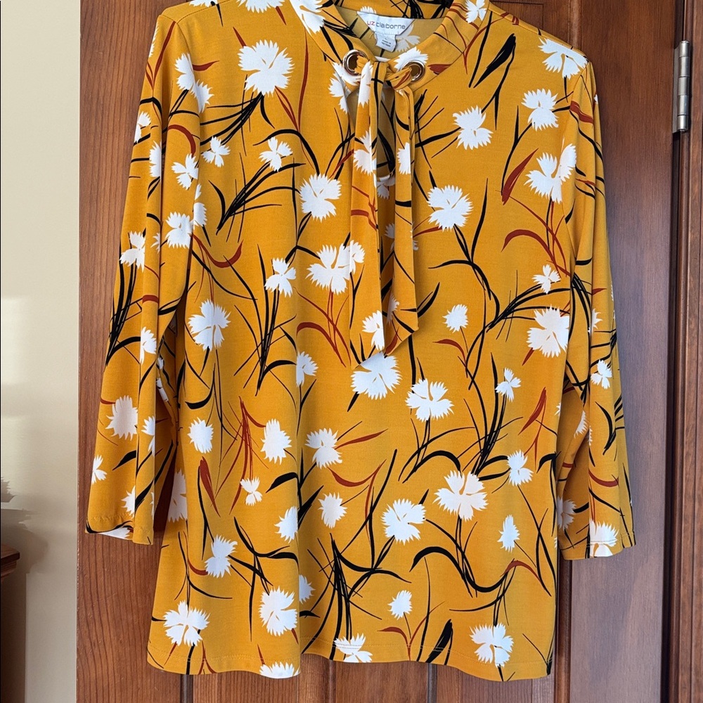 Claiborne Mustard Yellow Floral Blouse